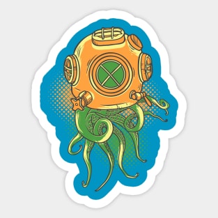 Octopus on the retro diving helmet Sticker